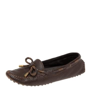 Pre Owned Louis Vuitton Brown Leather Arizona Bow Loafers Size 37.5