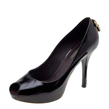 Pre Owned Louis Vuitton Burgundy Patent Leather Oh Really! Platform Peep Toe Pumps Size 35.5