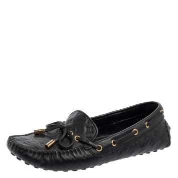 Pre Owned Louis Vuitton Black Monogram Leather Gloria Loafers Size 37