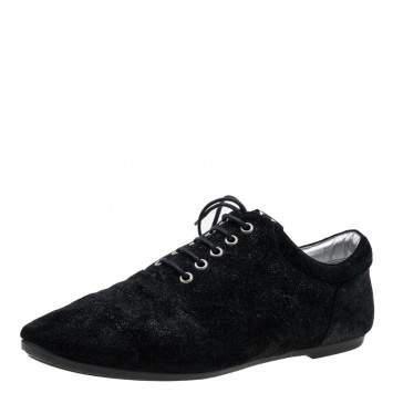 Louis Vuitton Black/Silver Glitter Suede Lace Up Oxfords Size 39