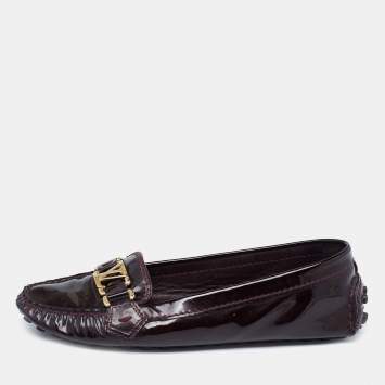 Pre Owned Louis Vuitton Burgundy Patent Leather Oxford Loafers Size 37