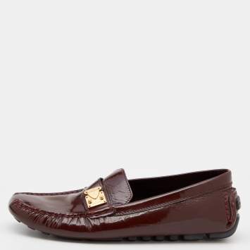 Pre Owned Louis Vuitton Burgundy Patent Leather Slip On Loafers Size 37.5