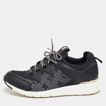 Pre Owned Louis Vuitton Black Monogram Mesh and Leather Aftergame Sneakers Size 39