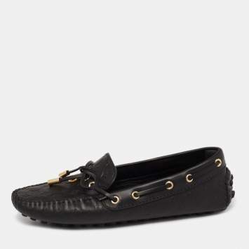 Pre Owned Louis Vuitton Black Monogram Leather Bow Slip On Loafers Size 35.5