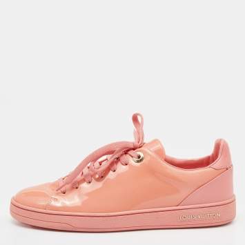 Pre Owned Louis Vuitton Peach Patent Leather Frontrow Sneakers Size 37