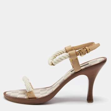 Pre Owned Louis Vuitton White Rope and Leather Cord Sandals Size 38.5