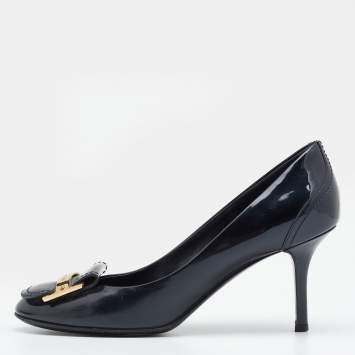 Pre Owned Louis Vuitton Navy Blue Patent Leather Pumps Size 37