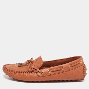 Pre Owned Louis Vuitton Brown Monogram Leather Gloria Loafers Size 36 