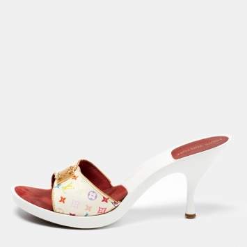 Pre Owned Louis Vuitton White Monogram Canvas Slide Sandals Size 40.5