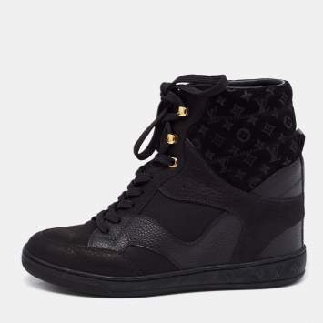 Pre Owned Louis Vuitton Black Monogram Empreinte Leather And Suede High Top Sneakers Size 36
