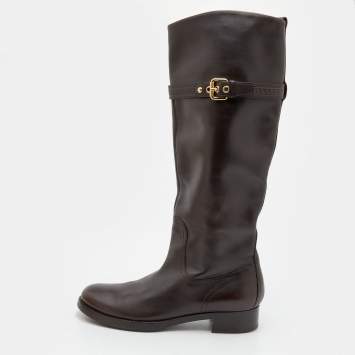 Pre Owned Louis Vuitton Brown Leather Knee High Riding Boots Size 39.5