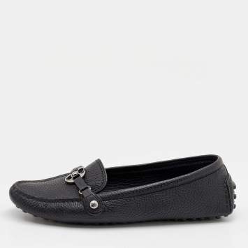 Pre Owned Louis Vuitton Black Grained Leather Rumor Loafers Size 38.5