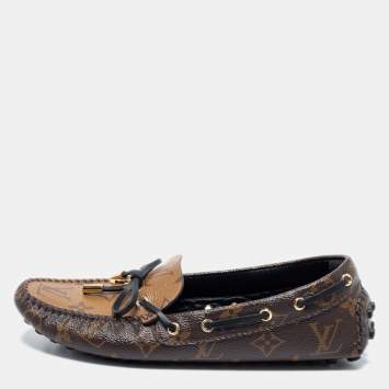 Pre Owned Louis Vuitton Brown Monogram Canvas Gloria Flat Loafers Size 37
