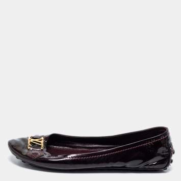 Pre Owned Louis Vuitton Burgundy Patent Leather Oxford Slip On Loafers Size 38