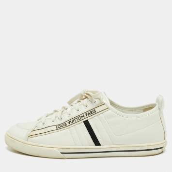 Pre Owned Louis Vuitton White Leather Logo Low Top Sneakers Size 39.5