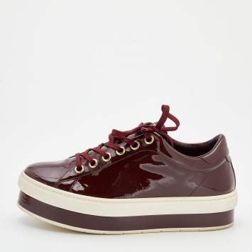 Pre Owned Louis Vuitton Burgundy Patent Leather Lace Up Platform Sneakers Size 38