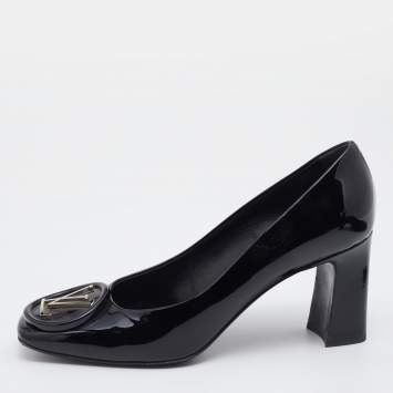 Pre Owned Louis Vuitton Black Patent Leather Madeleine Block Heel Pumps Size 38