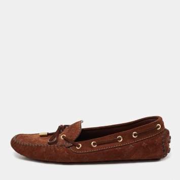 Pre Owned Louis Vuitton Brown Suede Gloria Slip On Loafers Size 37