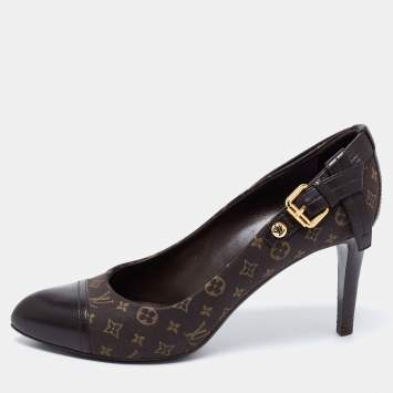 Pre Owned Louis Vuitton Brown Monogram Canvas and Leather Idylle Cap Toe Pumps Size 36.5