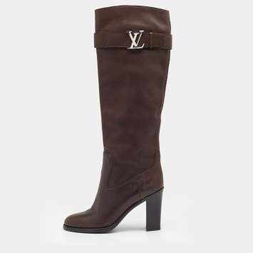 Pre Owned Louis Vuitton Dark Brown Leather Knee Length Boots Size 37