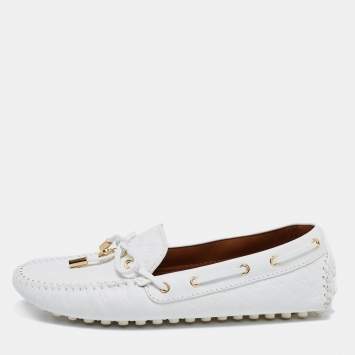 Pre Owned Louis Vuitton White Monogram Empreinte Leather Gloria Loafers Size 38