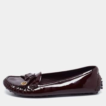 Pre Owned Louis Vuitton Burgundy Patent Leather Parklane Slip On Loafers Size 36