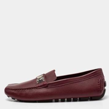 Pre Owned Louis Vuitton Burgundy Leather S Lock Slip On Loafers Size 39.5