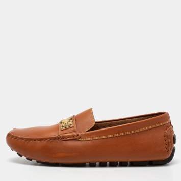 Pre Owned Louis Vuitton Tan Leather S Lock Slip On Loafers Size 40.5