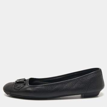 Pre Owned Louis Vuitton Black Leather Logo Embellished Ballet Flats Size 41