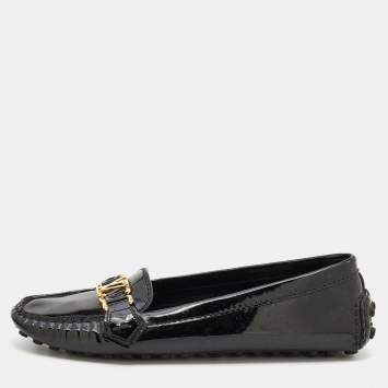 Pre Owned Louis Vuitton Black Patent Leather Oxford Slip On Loafers Size 38.5