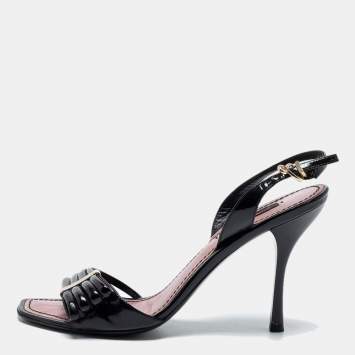 Pre Owned Louis Vuitton Black Patent Leather Slingback Sandals Size 36.5