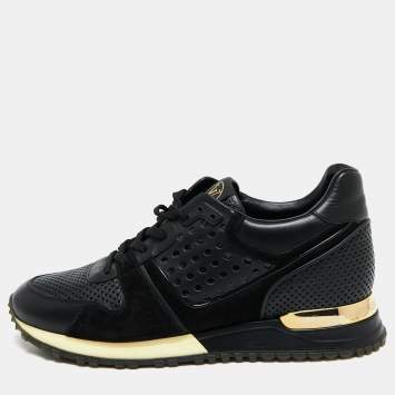 Pre Owned Louis Vuitton Black Perforated Leather and Suede Run Away Sneakers Size 38