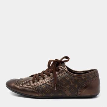 Pre Owned Louis Vuitton Brown Monogram Canvas And Leather Low Top Sneakers Size 37
