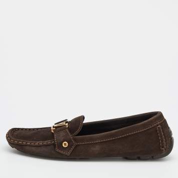 Pre Owned Louis Vuitton Dark Brown Suede Monte Carlo Slip On Loafers Size 41