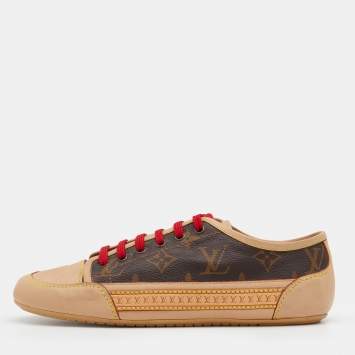 Pre Owned Louis Vuitton Brown/Beige Monogram Canvas And Leather Capucine Low Top Sneakers Size 36