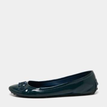 Pre Owned Louis Vuitton Dark Teal Patent Leather Oxford Ballet Flats Size 38.5