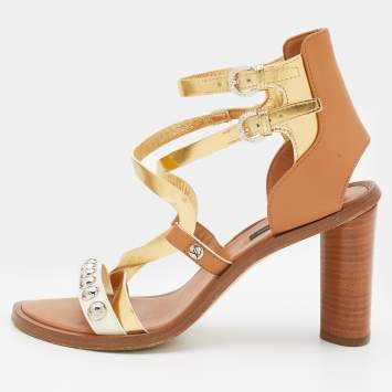 Pre Owned Louis Vuitton Multicolor Leather Studded Strappy Sandals Size 38.5