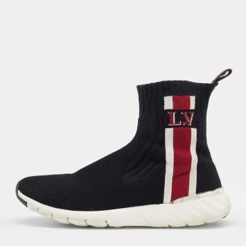 Pre Owned Louis Vuitton Black Knit Fabric High Top Sneakers Size 35.5