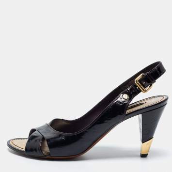 Pre Owned Louis Vuitton Black Monogram Vernis Leather Criss Cross Slingback Sandals Size 38