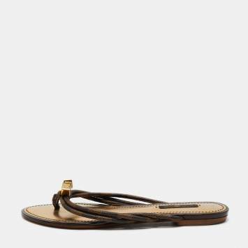 Pre Owned Louis Vuitton Damier Ebene Canvas Feel Free Thong Flats Size 37