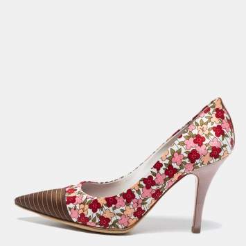 Pre Owned Louis Vuitton Multicolor Floral Print Satin Pointed Toe Pumps Size 36.5