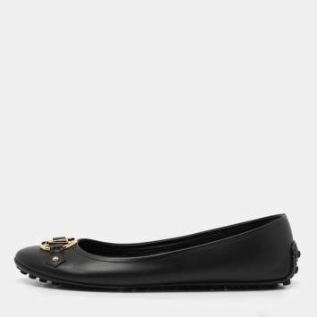 Pre Owned Louis Vuitton Black Leather Dauphine Flats Size 38