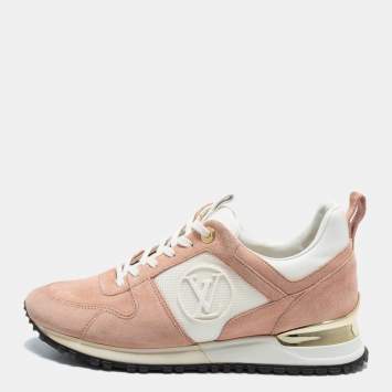 Pre Owned Louis Vuitton Pink/White Suede, Mesh and Leather Run Away Low-Top Sneakers Size 38