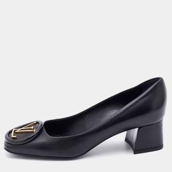 Pre Owned Louis Vuitton Black Leather Madeleine Block Heel Pumps Size 36