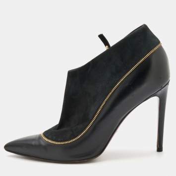 Pre Owned Louis Vuitton Black Suede and Leather Pointed Toe Booties Size 39