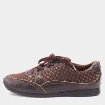 Pre Owned Louis Vuitton Monogram Fabric and Python Embossed Leather Low Top Sneakers Size 37