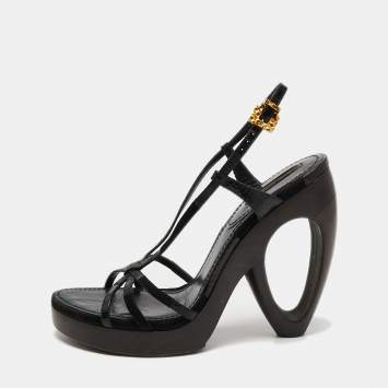 Pre Owned Louis Vuitton Black Leather Ankle Strap Sandals Size 39