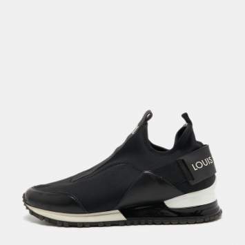 Pre Owned Louis Vuitton Black Leather and Neoprene Slip On Sneakers Size 37.5