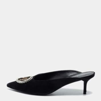 Pre Owned Louis Vuitton Black Suede Madeleine Mules Size 37.5