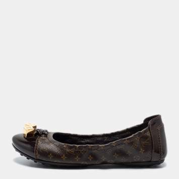 Pre Owned Louis Vuitton Monogram Canvas and Leather Cap-Toe Dice Ballet Flats Size 36.5